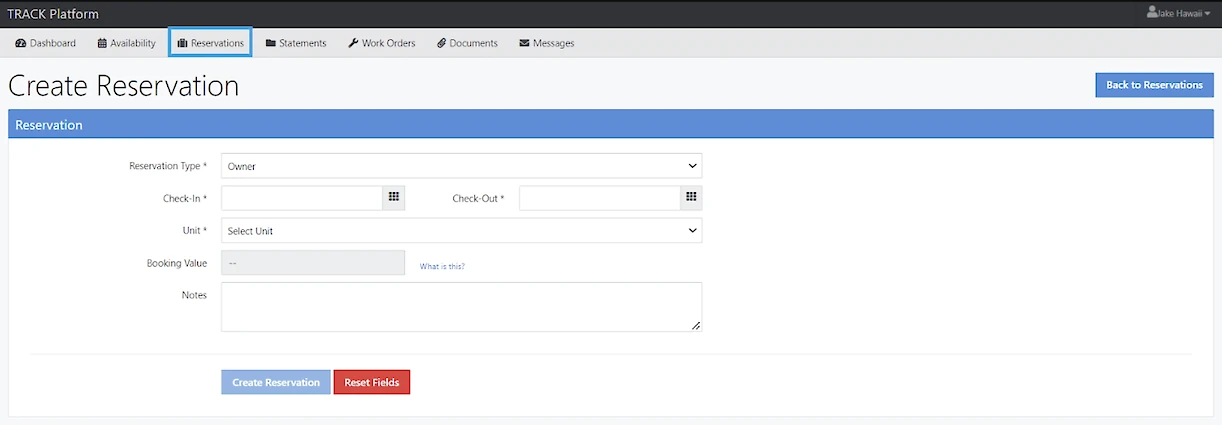 The image shows a web interface for creating a reservation, with fields for details like name, date, number, and notes.