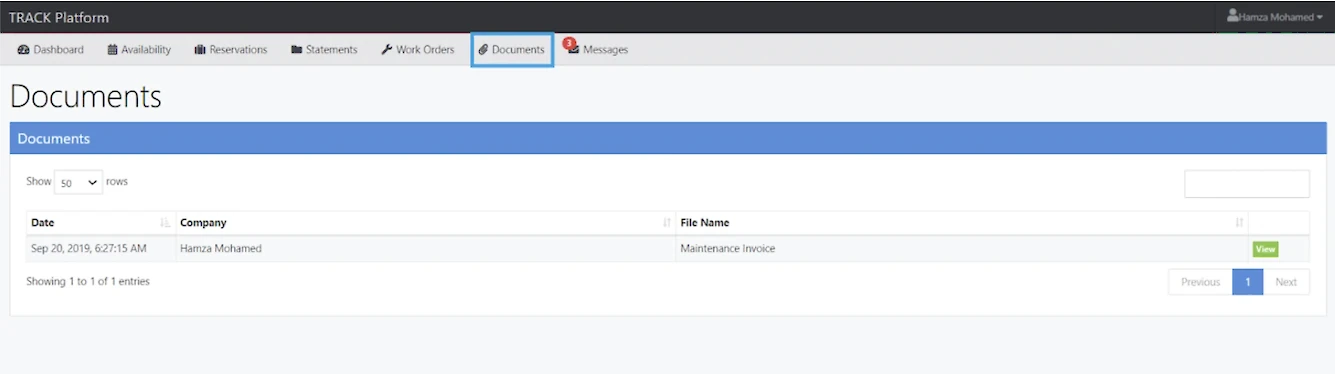 The image displays a document management interface with a list of documents, including dates and company details.